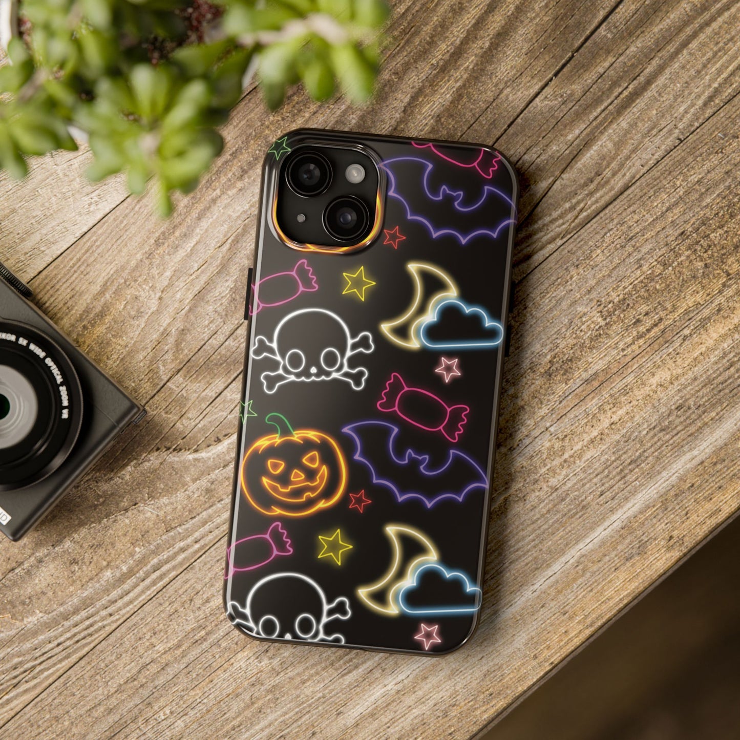 Colorful Halloween Tough Phone Case, Skull Candy Phone Cover, Edgy Mobile Shell, Spooky Gadget Accessory, Trick or Treat Gift