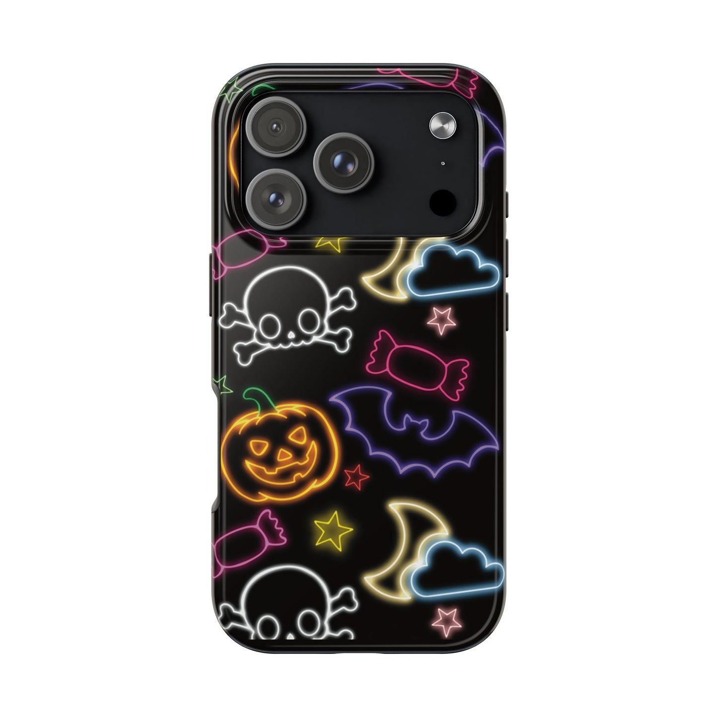 Colorful Halloween Tough Phone Case, Skull Candy Phone Cover, Edgy Mobile Shell, Spooky Gadget Accessory, Trick or Treat Gift